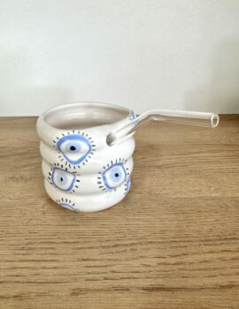 Mug avec paille artisanal en céramique – Œil Nazar
