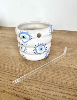 Mug avec paille artisanal en céramique – Œil Nazar